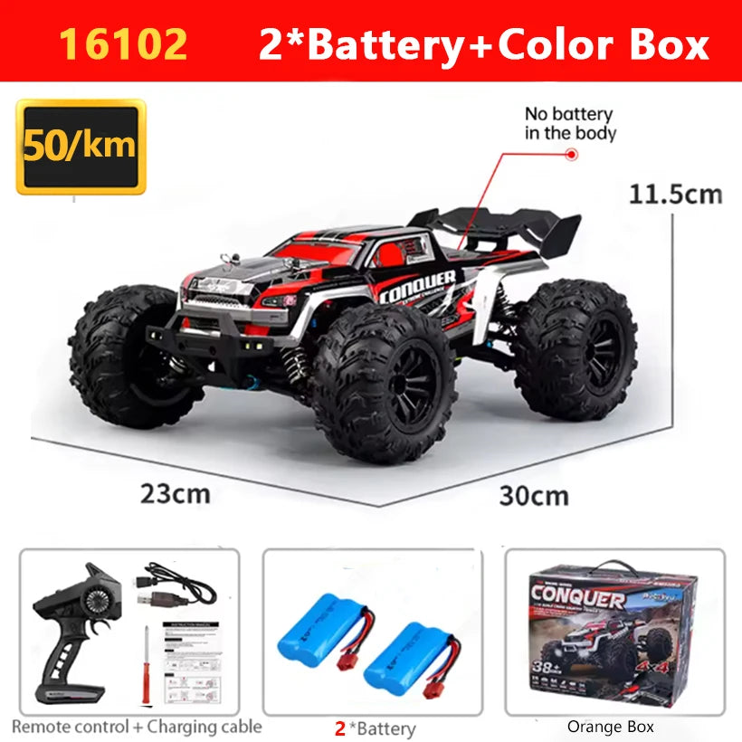 1:16 4WD RC Car 70KM/H Or 50KM/H With LED Light 2.4G Remote Control Cars High Speed Drift Monster 4x4 Truck for Children Gif