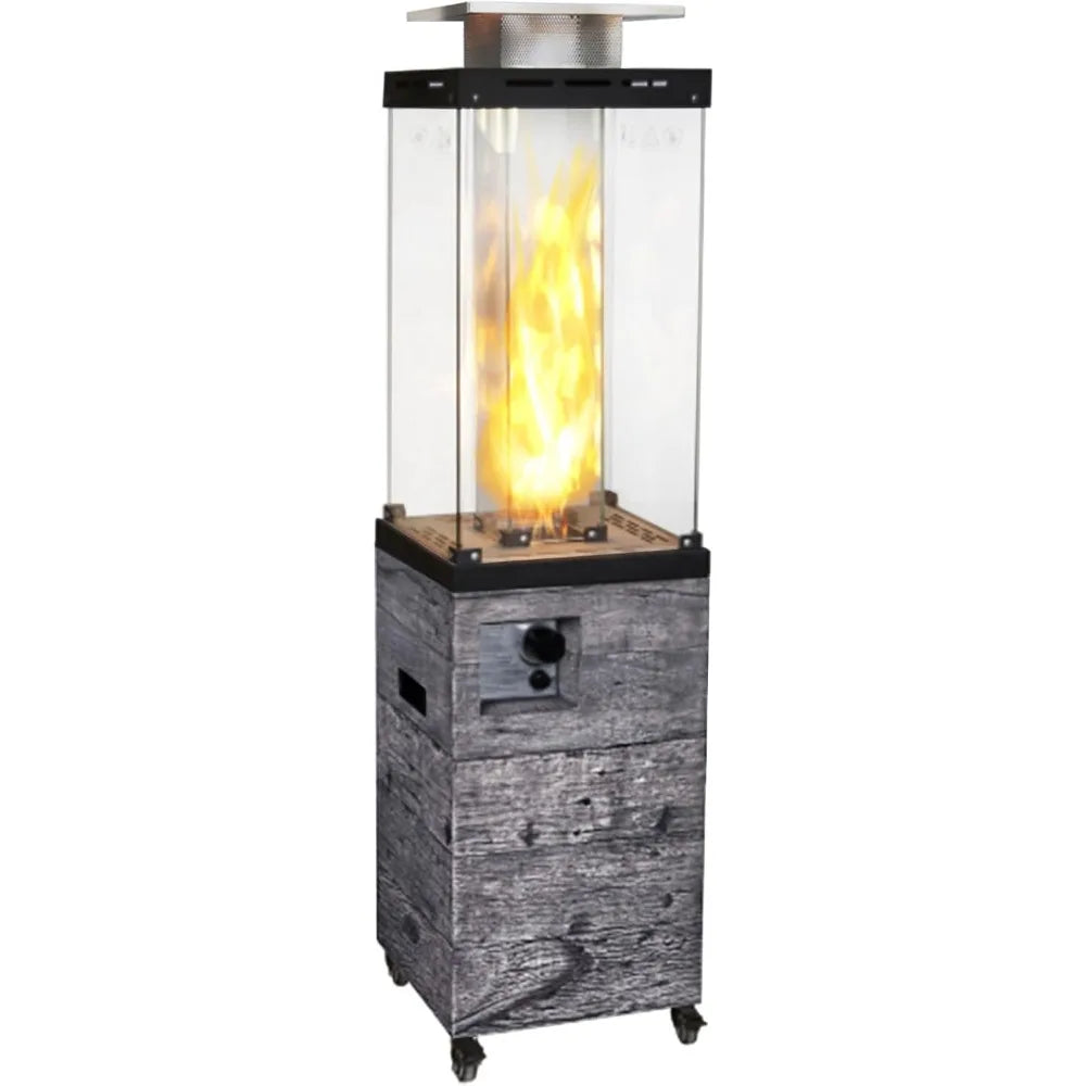 Outdoor Patio Propane Fire Heater with Weather Cover Glass 41000 BTU Fireplace Patented & CSA Certificated, Gray