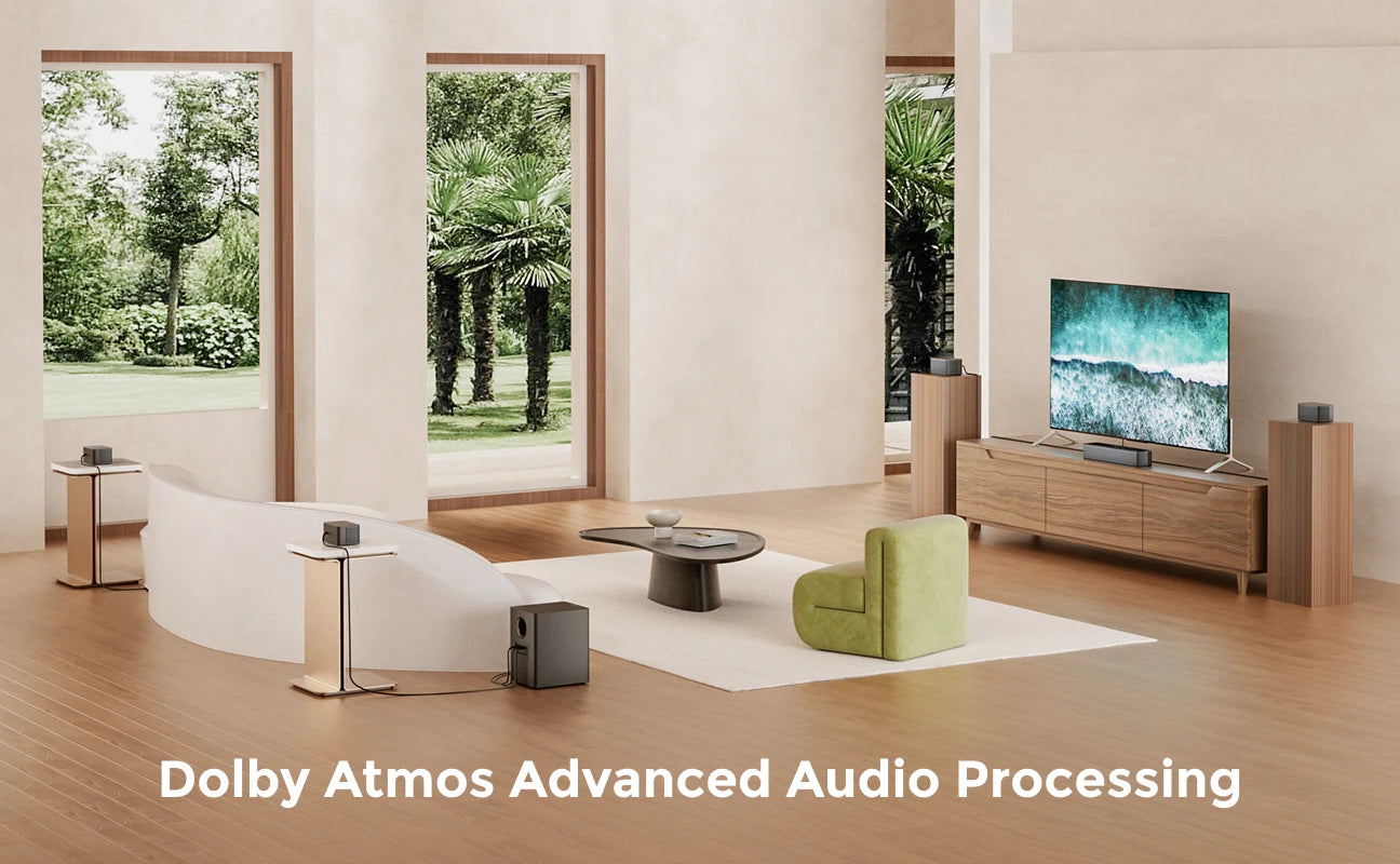 ULTIMEA Poseidon D80 Boom 7.1ch 500W Dolby Atmos Soundbar, Wireless Subwoofer & 4 Surround Speakers, Home Theater TV,APP Control