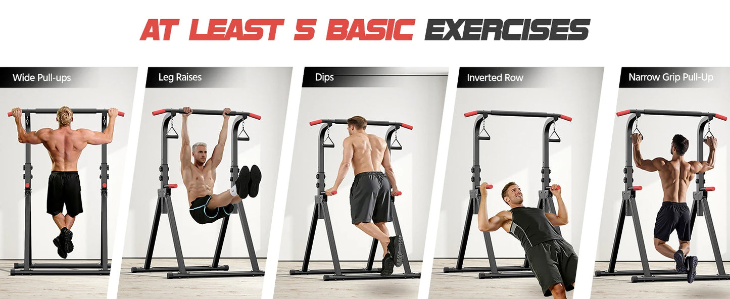 Power Tower Pull Up Bar Free standing with Resistance Bands, 350LBS Heavy Duty Alloy Steel Dip Station for Home Gym