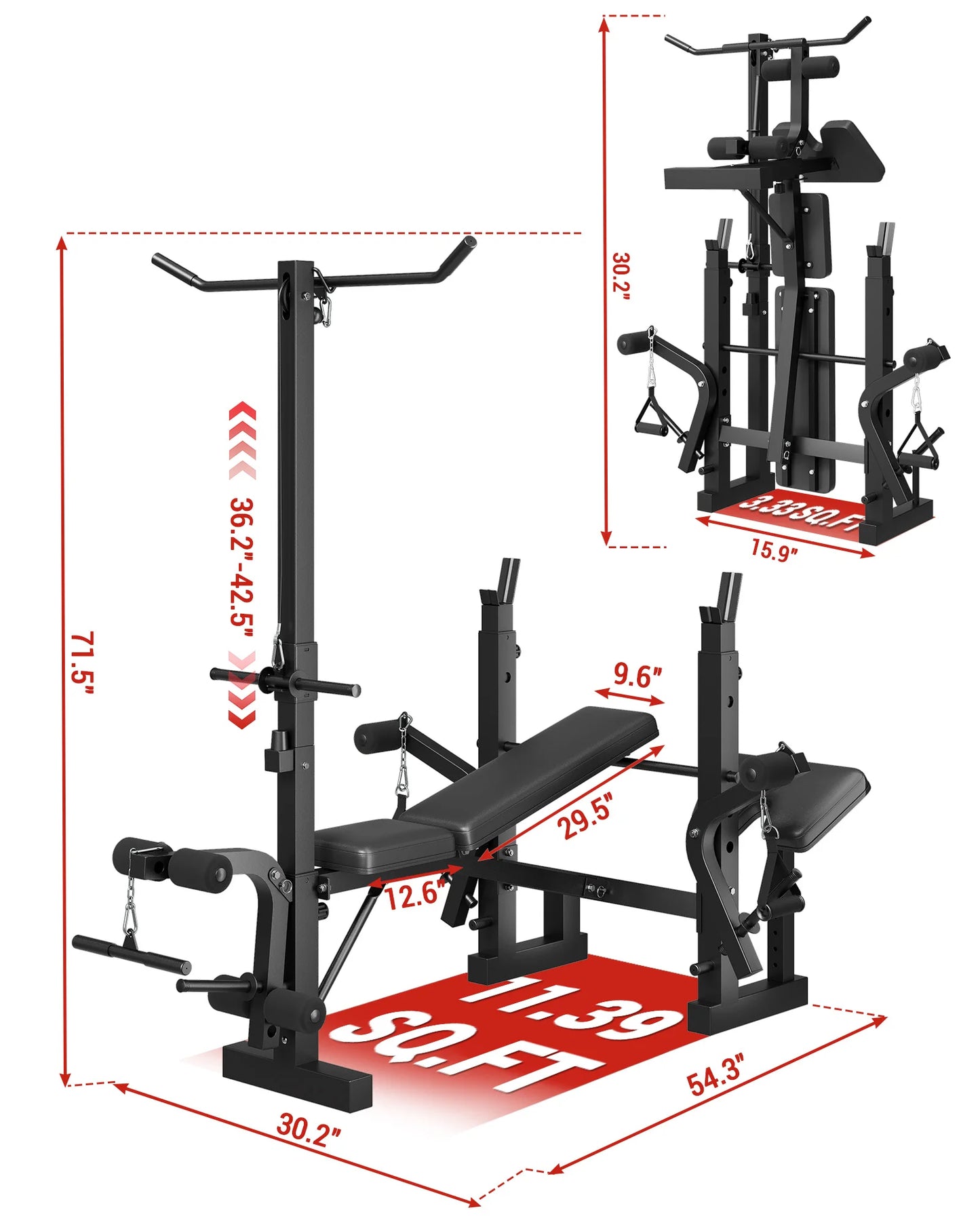 Adjustable 4-in-1 Weight Bench Set with Leg Developer Barbell Rack Butterfly Arm Preacher, Foldable Workout Bench for Home Gym
