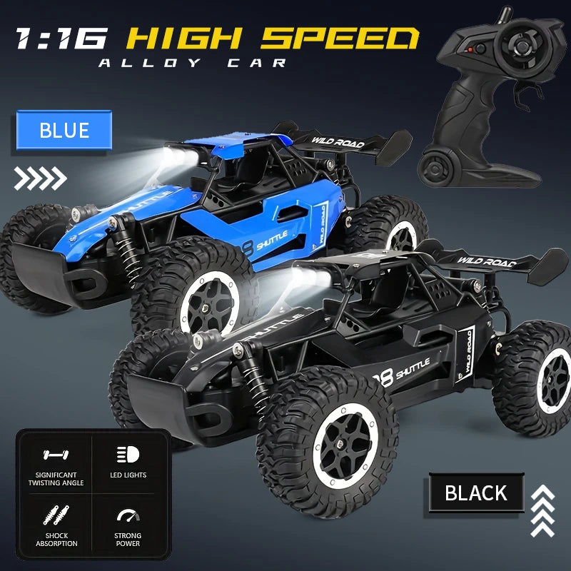 1:16 Alloy RC Off Road Car 2.4G Wireless Remote Control High Speed Buggy With LED Light Shock Absorber Kids Toy Racing Vehicle