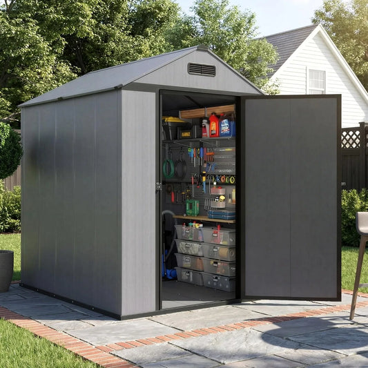 Resin Storage Shed with Floor - Weatherproof Outdoor Plastic Tool Shed with Sloped Roof, Built-in Vents & Padlock-Ready Door, Small Garden Shed for Backyard Patio Lawn