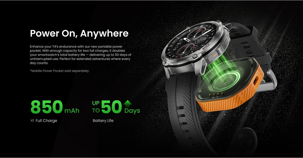 T4 Smart Watch for Men 6-Sat GPS Offline Maps 10ATM Waterproof Heart Rate Diving Skiing Hiking for Android iOS