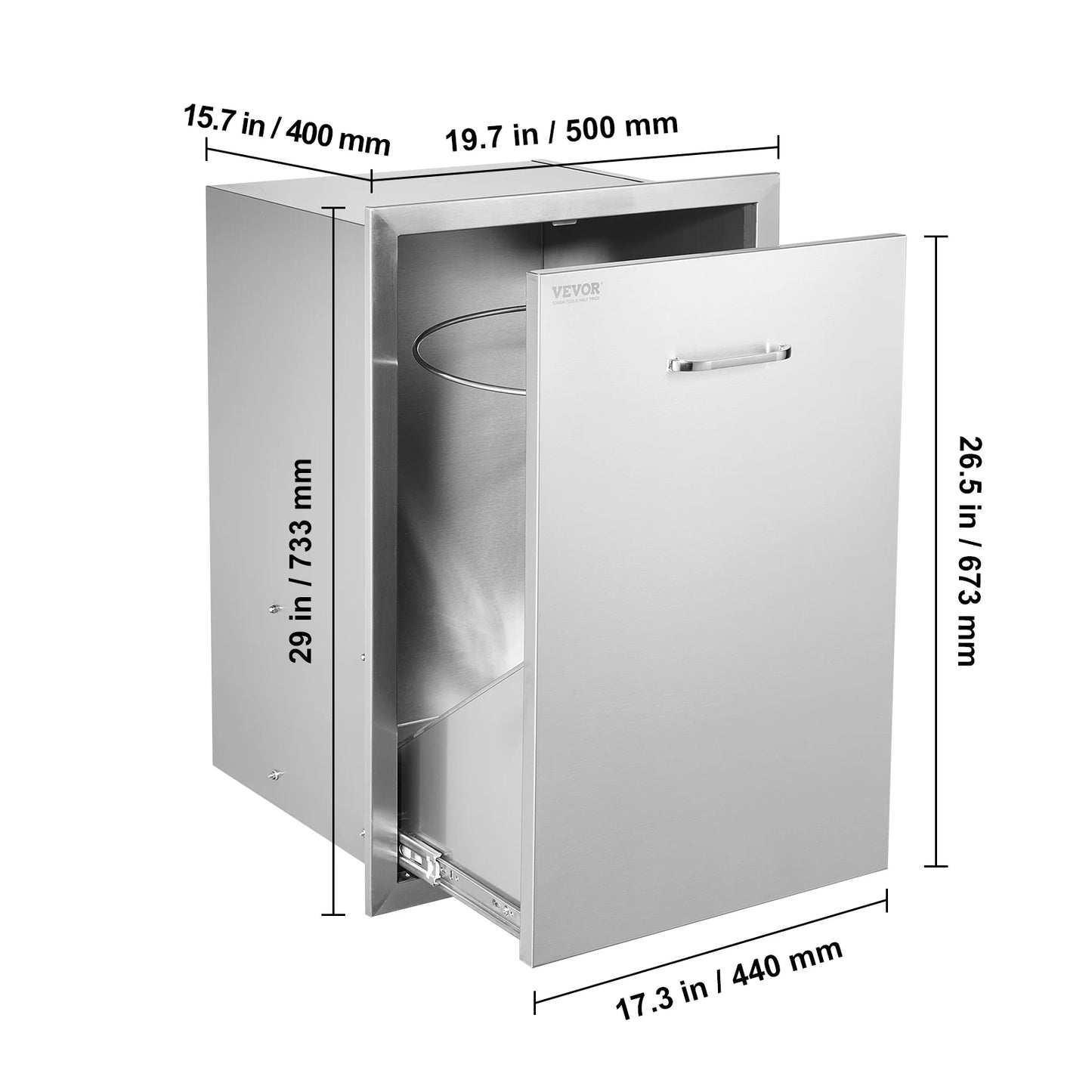 SucceBuy Pull-Out Trash Drawer Propane Tank Drawer Stainless Steel Built-In Smooth Roll-In Sliding Rail for Kitchen Storage