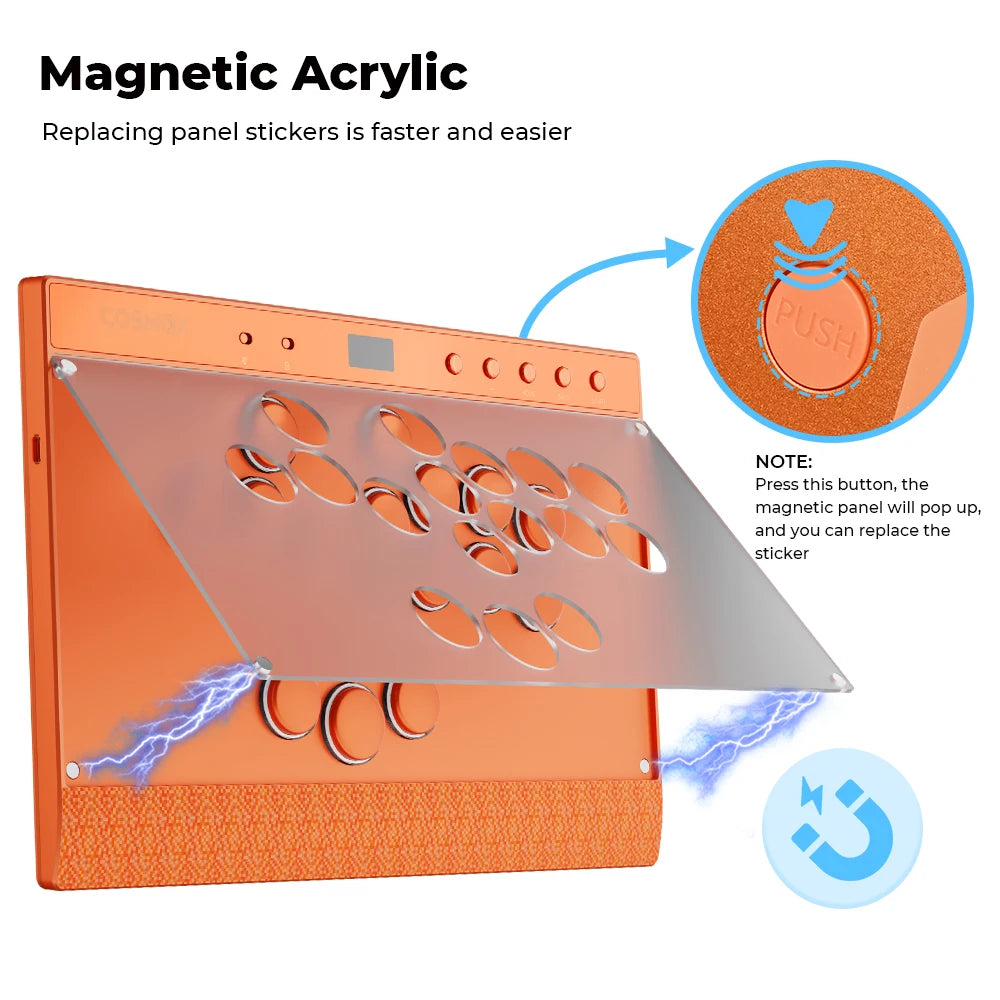New C16 Orange Magnetic Stickless Arcade Stick Leverless Hitbox Controller for For PC/PS4/PS5/Switch Leverless Stick