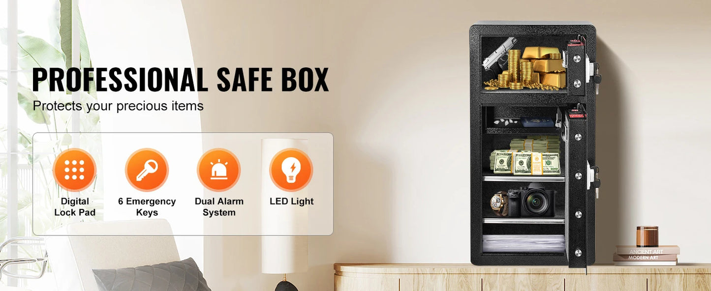 SucceBuy Single Door 4.0 cu.ft Safe Box w/ Key Lock Password & Fingerprint Safe Lock Box with Fireproof Bag Key Rack & LED Light