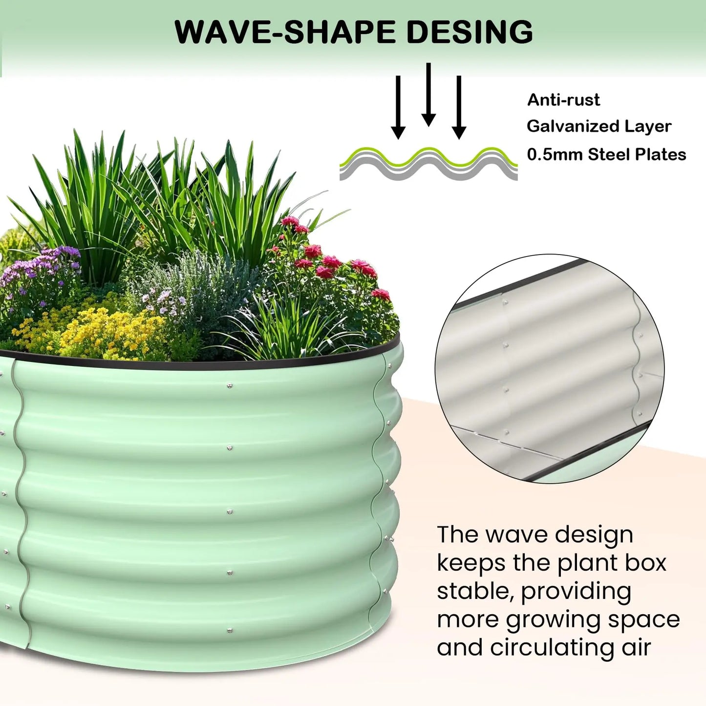 2-Pack Oval Galvanized Steel Raised Garden Bed Open Base Safety Edge Metal Planter Box Raised Beds for Vegetables Flowers Herbs