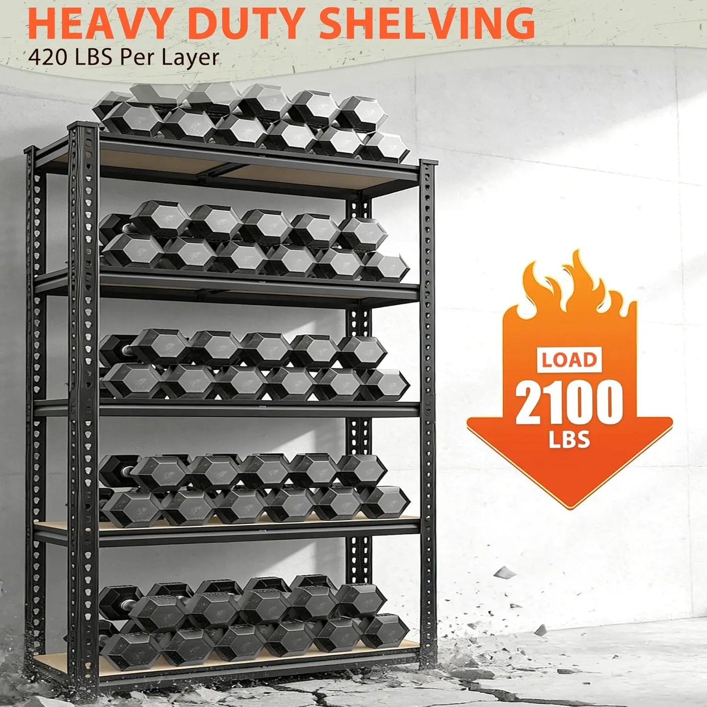 5 Tier Storage Shelves 2100LBS Garage Shelving, Adjustable Shelving Units, Metal Utility Shelf for Kitchen Pantry, Customized