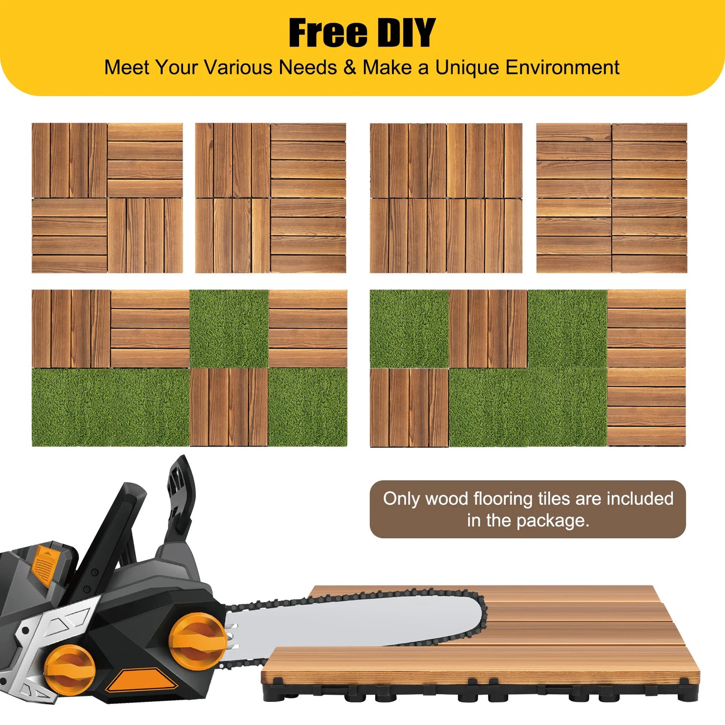 36 PCS 12"x12" Solid Wood Floor Tile Non-slip Waterproof Hardwood Interlocking Deck Tiles Garden Balcony Outdoor Flooring Decor