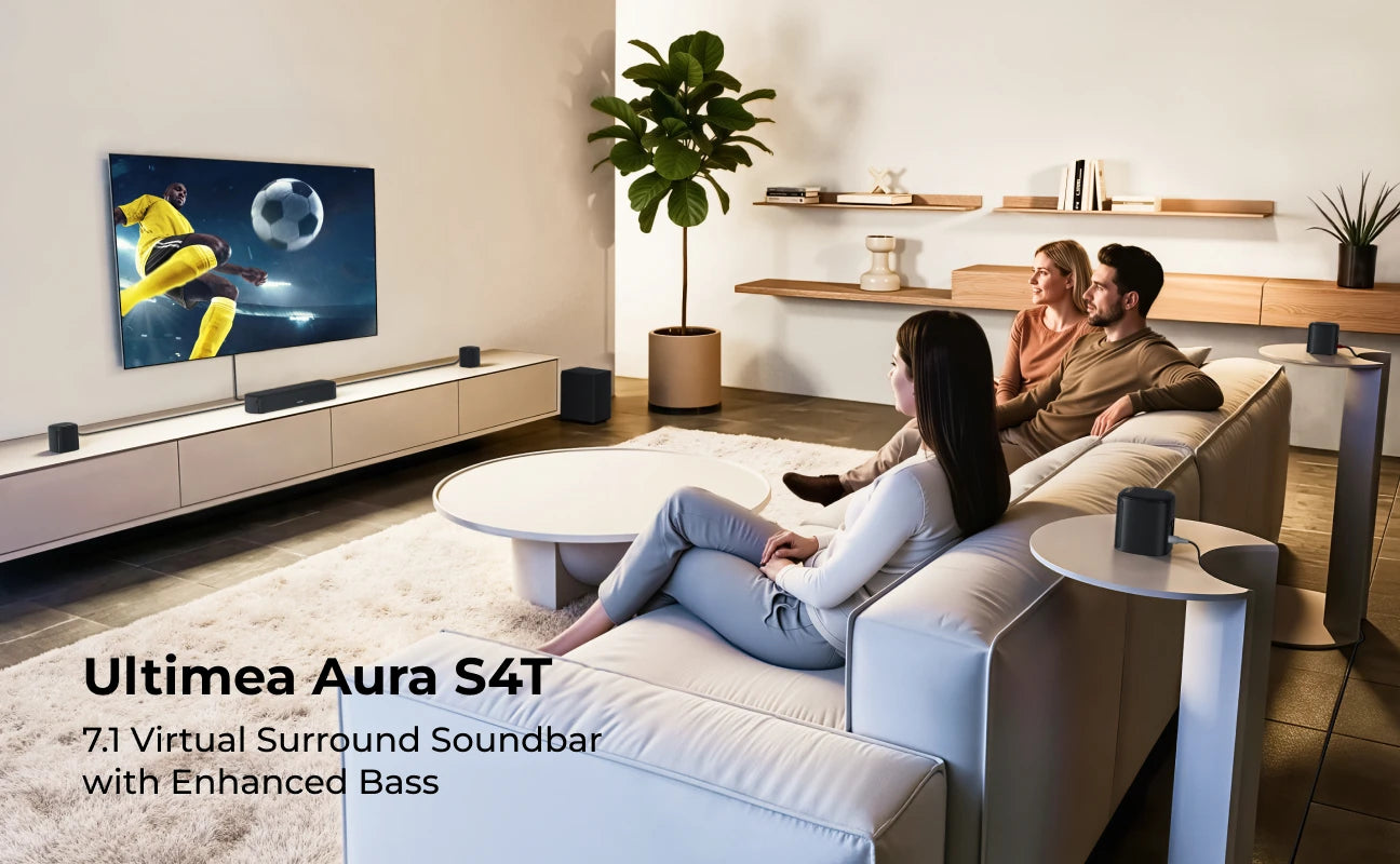 ULTIMEA Aura S4T 350W 7.1ch TV Soundbar with 4 Surround Speakers, Surround Sound System with Subwoofer, App Control, HDMI ARC