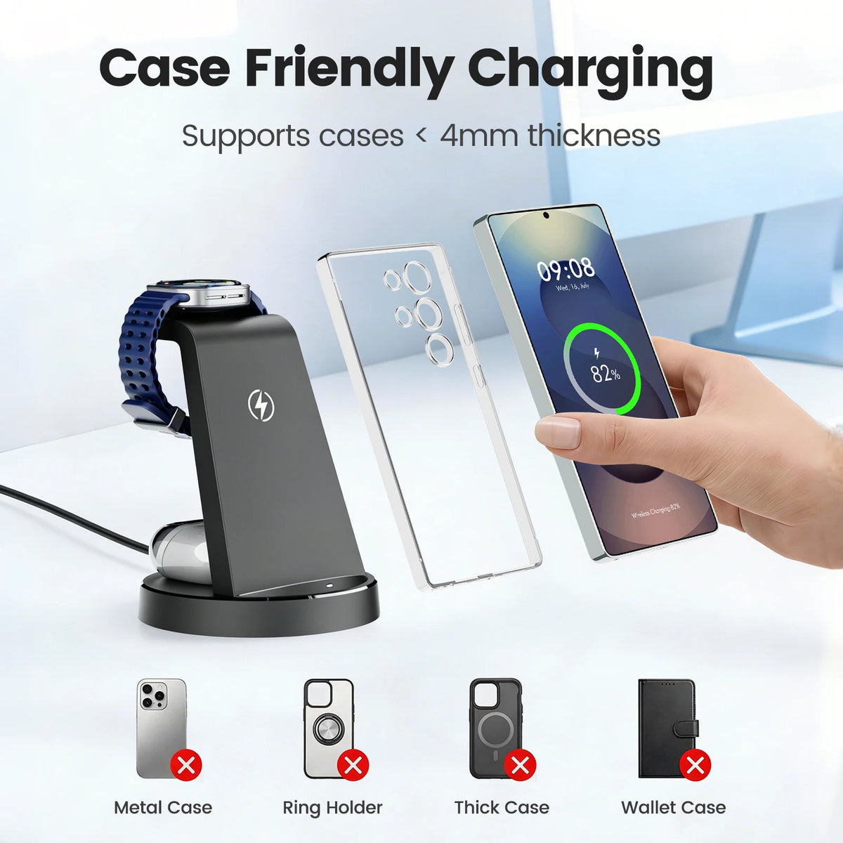 3 In 1 Magnetic Wireless Charger 15W Fast Charging Dock Stand Travel Foldable for Samsung S25 S24 S23 S22 Galaxy Watch iPhone
