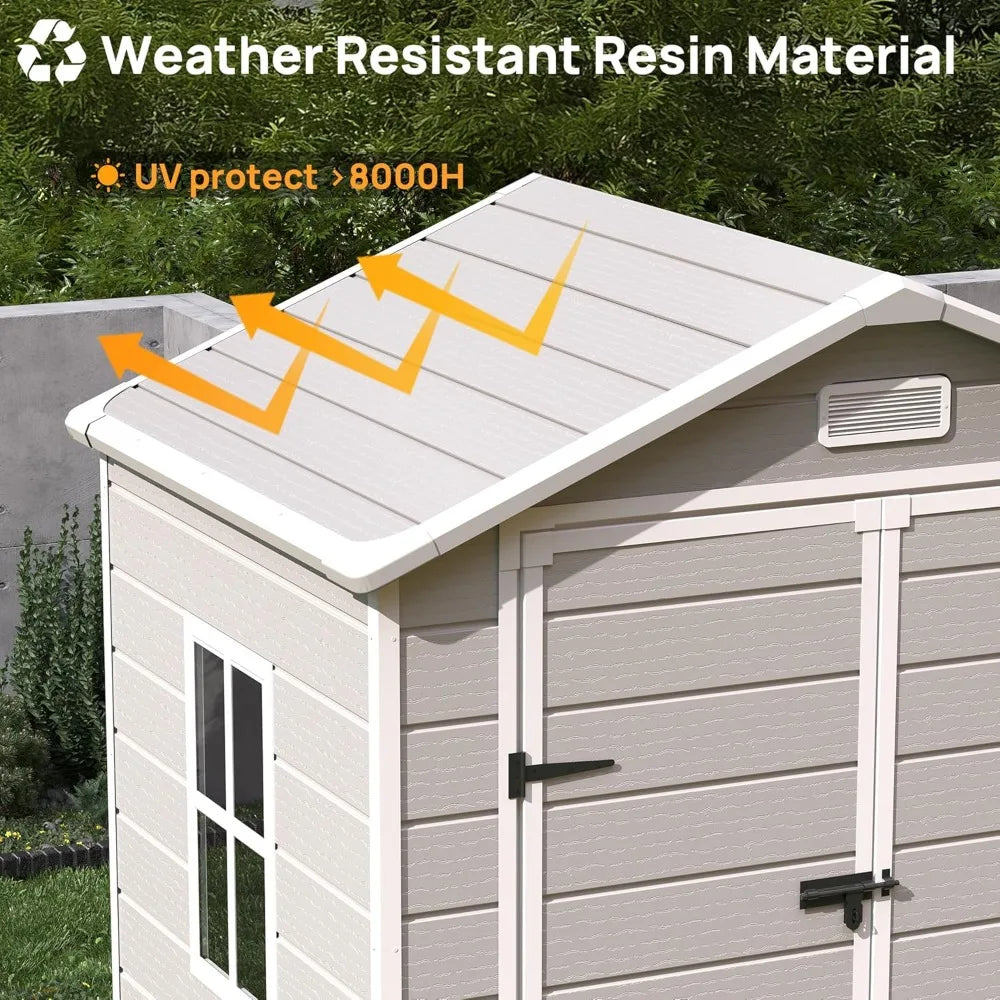 Resin Outdoor Storage Shed with Floor, 6x4.5 FT Plastic Garden Shed, Lockable Door & Window, Waterproof Tool Shed, Customized