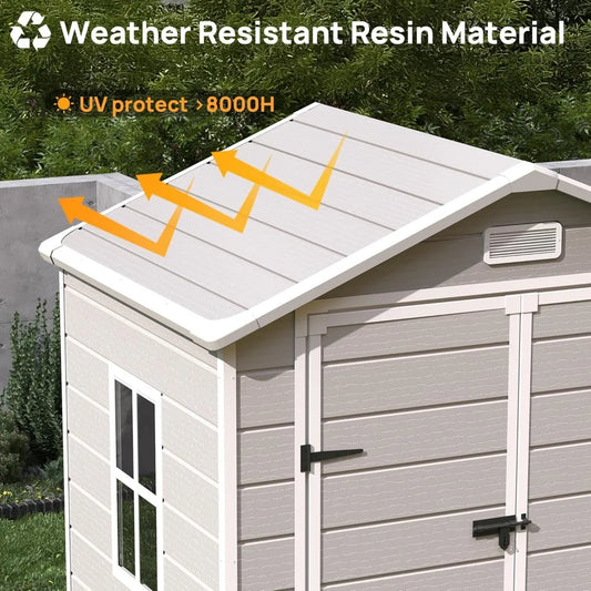 Resin Outdoor Storage Shed with Floor, 6x4.5 FT Plastic Garden Shed, Lockable Door & Window, Waterproof Tool Shed, Customized