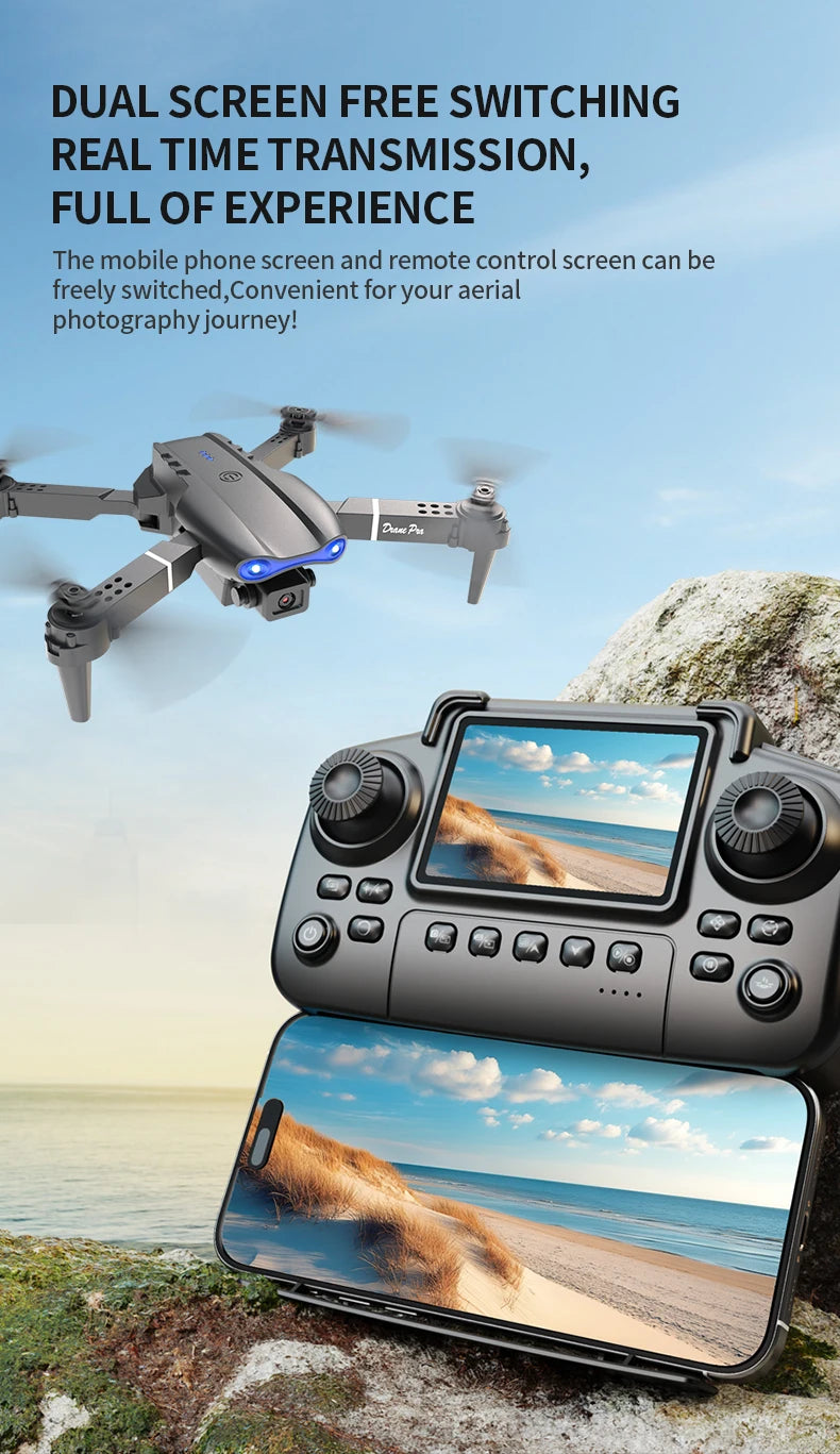 RC Quadcopter Brushless Motor One Key Takeoff Landing Return 360° Rolling Headless Mode Dual Screen Switch LED Light Hobby Drone