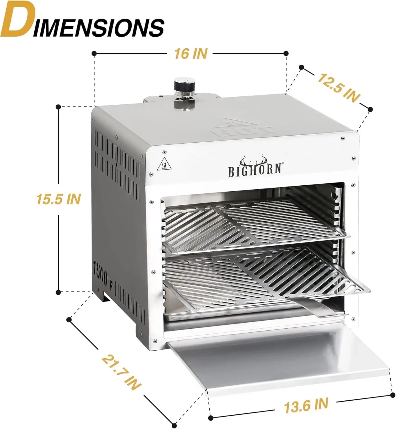 1500°F Small Infrared Propane Gas Grill – Portable Steak Broiler & Sear Station, Outdoor Salamander BBQ with Pizza Stone,