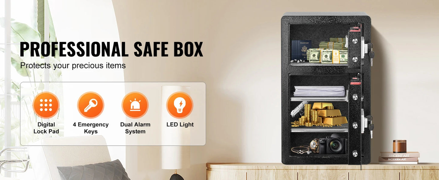 SucceBuy Single Door 4.0 cu.ft Safe Box w/ Key Lock Password & Fingerprint Safe Lock Box with Fireproof Bag Key Rack & LED Light
