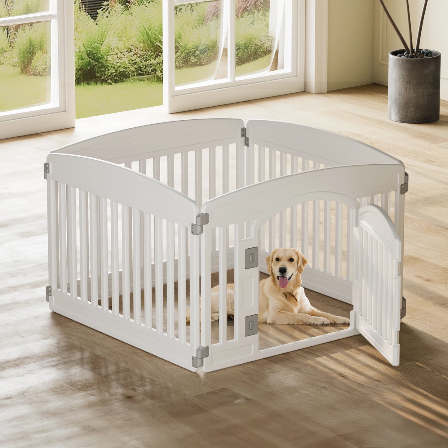 Plastic Dog Playpen 6 Panel 24IN Expandable Durable Pet Fence for Medium Dogs Indoor Outdoor Folding Portable Puppy Playpen