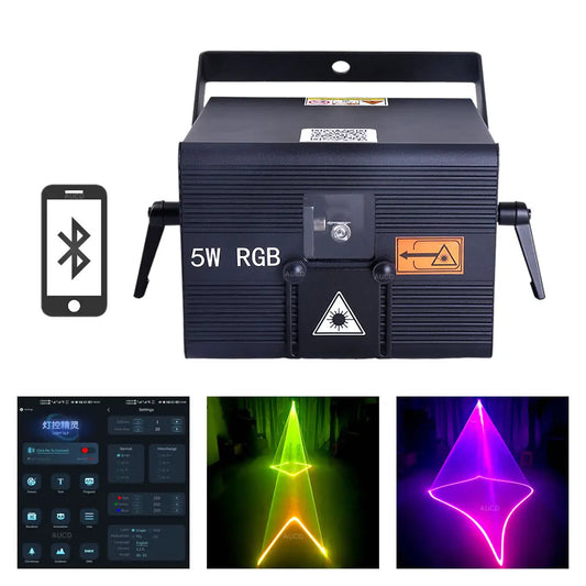 USA Warehouse 5W RGBW Animation Scan Projector Lights + Apple & Android App Control ILDA For Party Bars DJ Show Stage Lighting