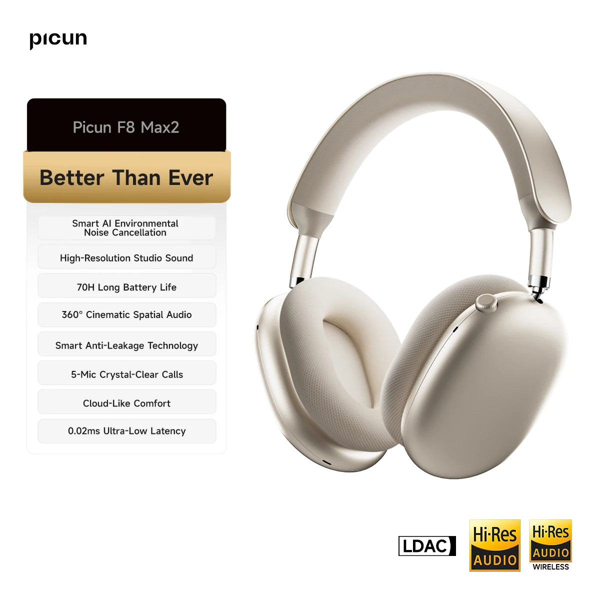 F8 Pro ANC Wireless Headphones Head Tracking 3D Spatial Audio -52dB ANC HIFI Bluetooth Headset ENC HD Mic Low-Latency APP