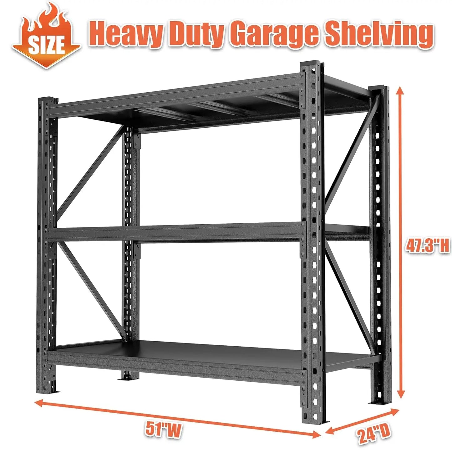 Heavy Duty Metal Garage Shelving Unit, 3-Tier Adjustable Storage Shelves, 3000LBS for Garage & Basement, Kitchen, Customized