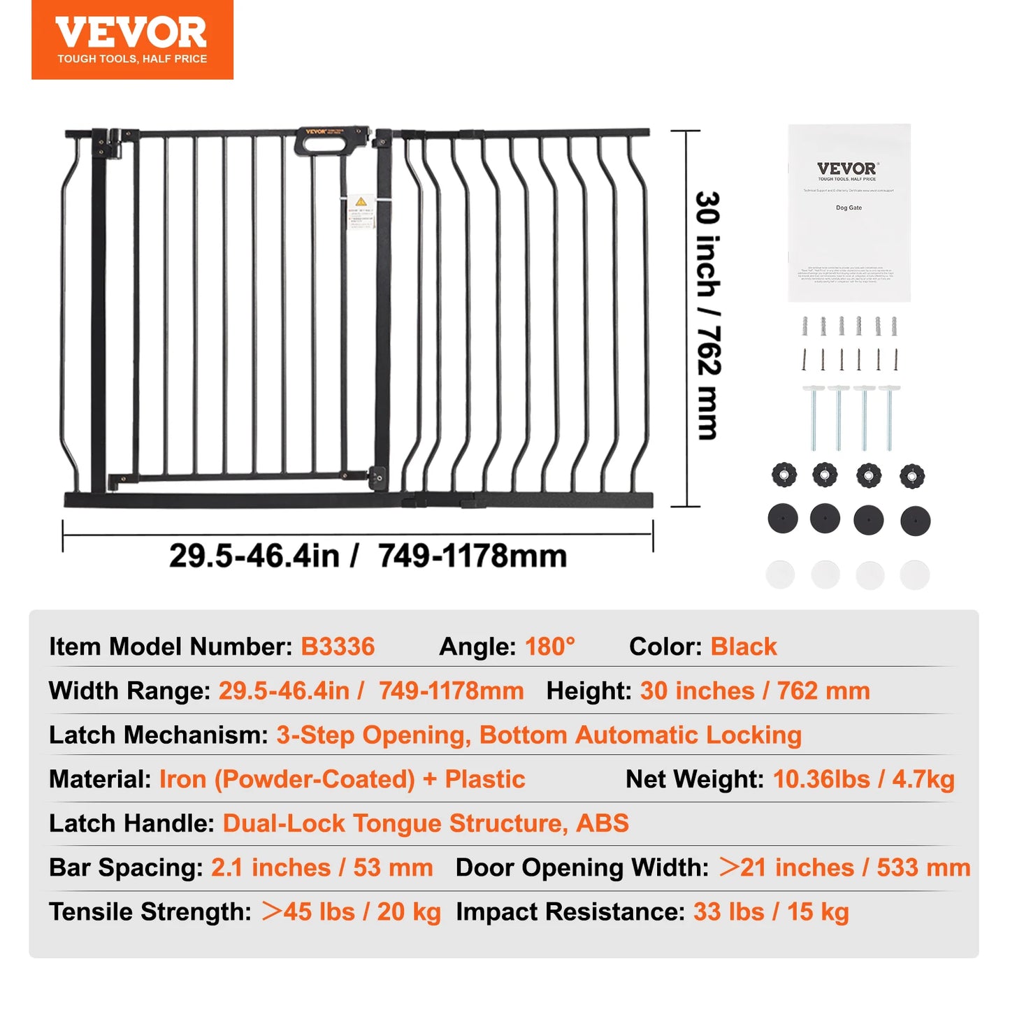 Baby Gate 28/30/36 Inches High Dog Gate Easy Step Walk Thru Child Pet Security Pressure Mount Kit Wall Cups Doorways
