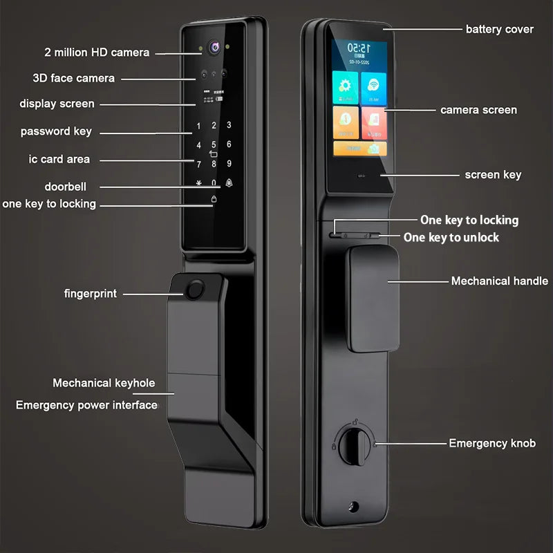 Alexa Voice Control Smart Door Lock Tuya APP 3D Face Recognition Electronic Digital Smart Door Lock With Camera
