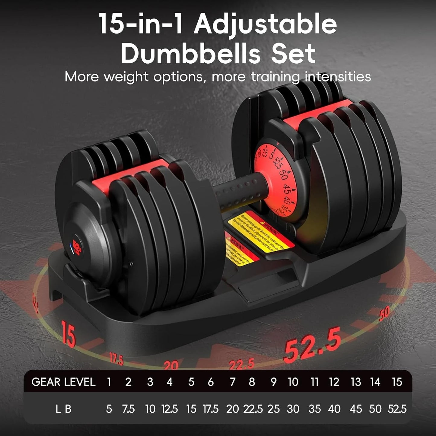 New Upgraded 2-Pack Adjustable Dumbbells, 25/52.5 lbs, 9/15 Weight Levels with Secure Locking System, Customized