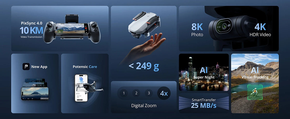 ATOM 2 3-Axis Gimbal Camera Drone 4K HDR Video, 8K Photo, Vertical Shooting, 10-KM, AI Night Shot Tracking, Under 249g
