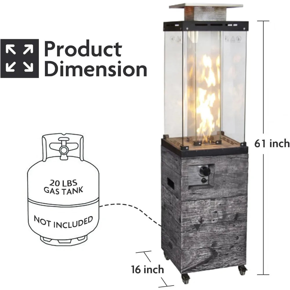 Outdoor Patio Propane Fire Heater with Weather Cover Glass 41000 BTU Fireplace Patented & CSA Certificated, Gray
