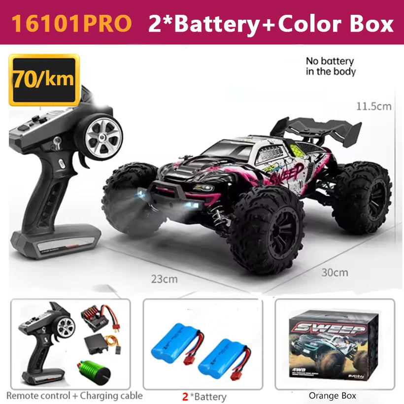 1:16 4WD RC Car 70KM/H Or 50KM/H With LED Light 2.4G Remote Control Cars High Speed Drift Monster 4x4 Truck for Children Gif