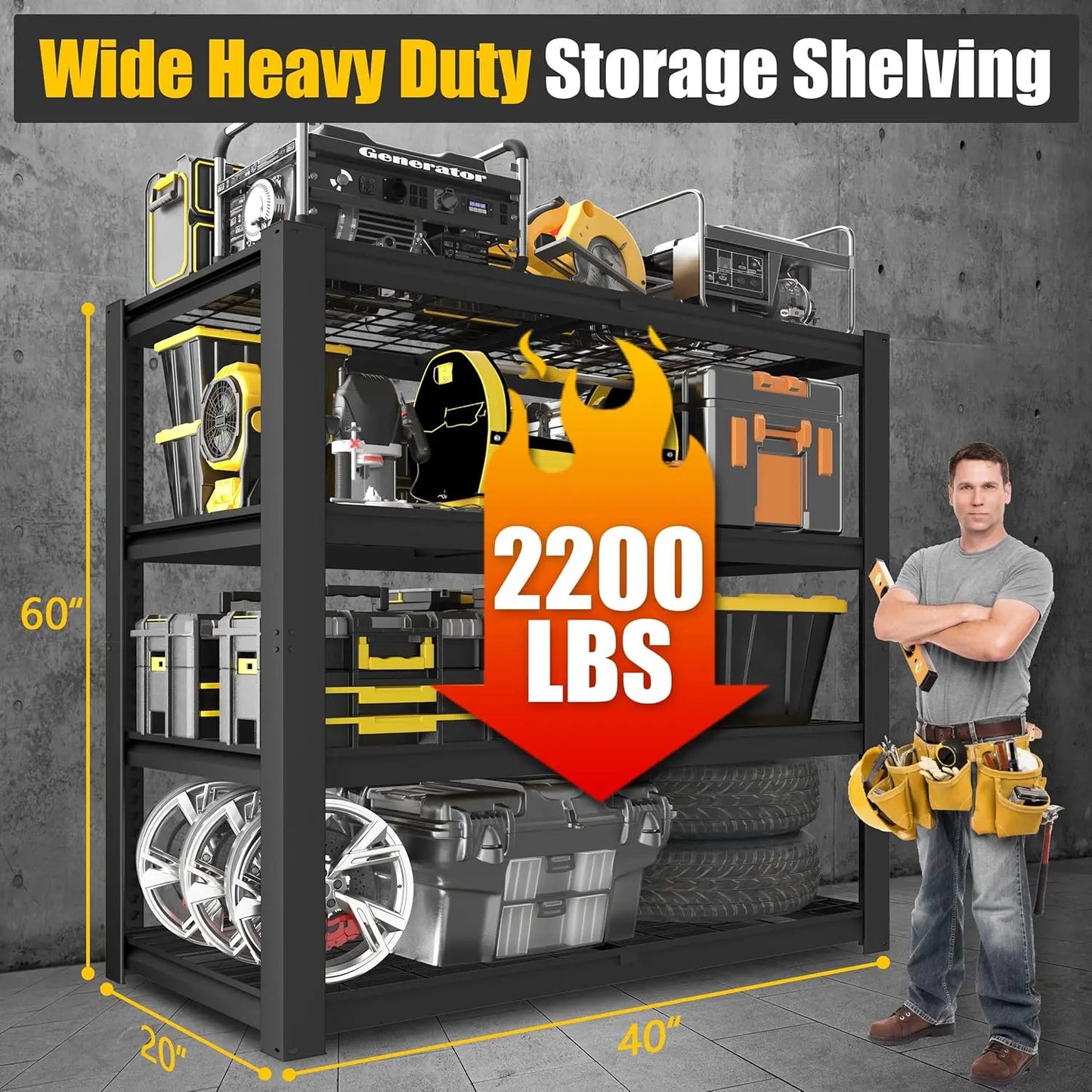 Heavy Duty Garage Shelving 2200 LBS 4 Tier Heavy Duty Storage Shelves Adjustable Industrial Metal Wire Shelf Unit, Customized