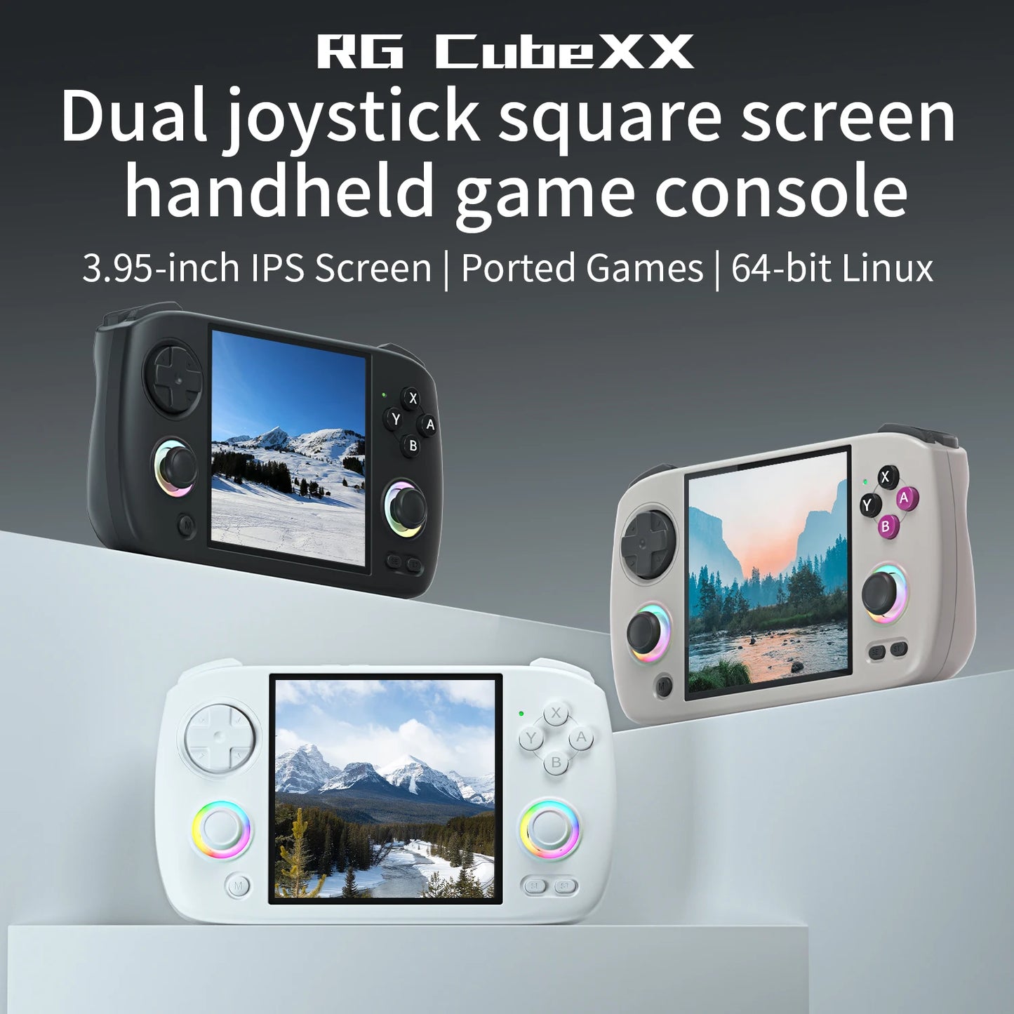 RG CubeXX Retro Handheld Game Console 3.95 Inch IPS Screen 64-bit Linux RGB Joystick 3800mAh Portable Game Player HD TV