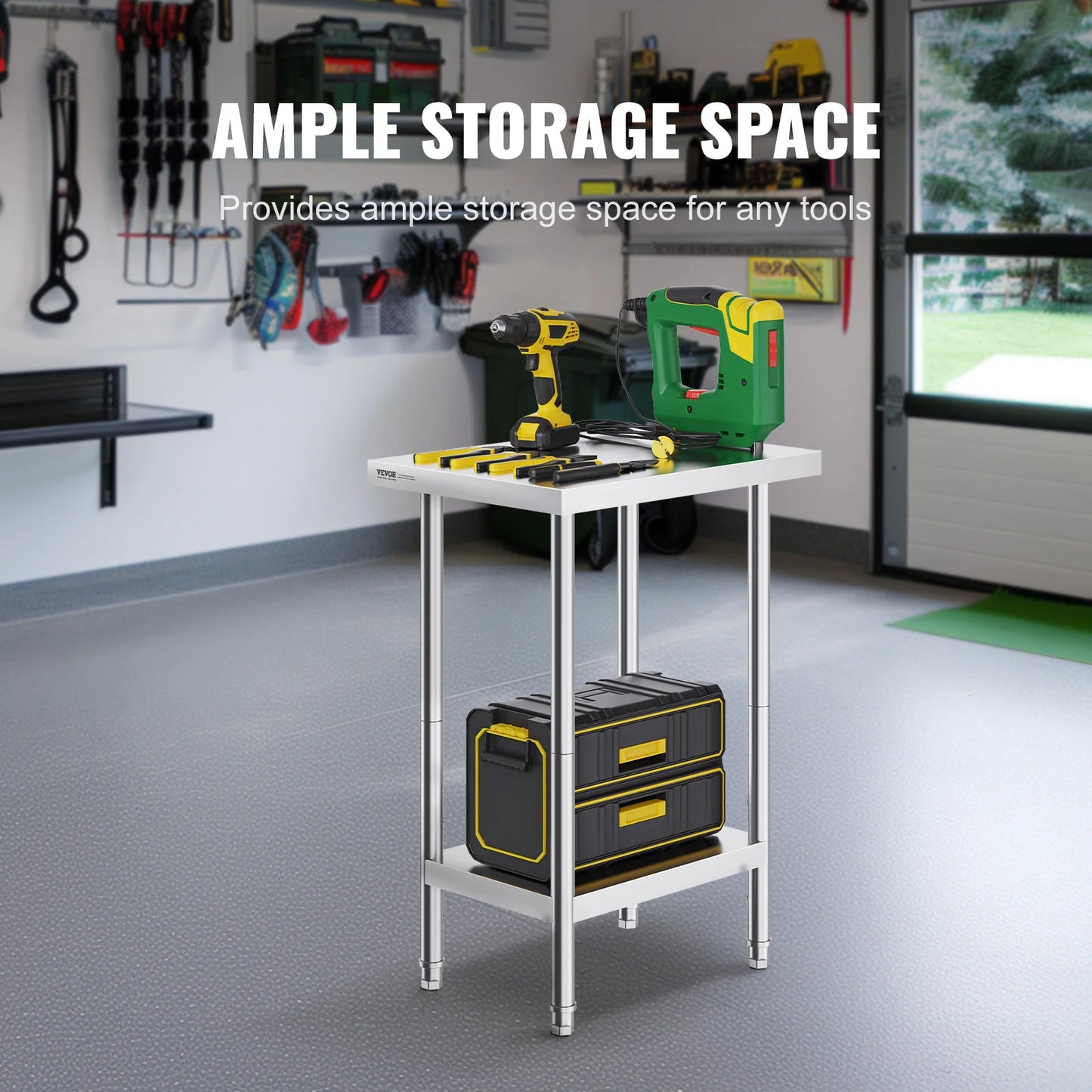 VEVOR Stainless Steel Prep Table High Load Bearing with Undershelf Commercial Workstation for Kitchen Garage Restaurant Backyard