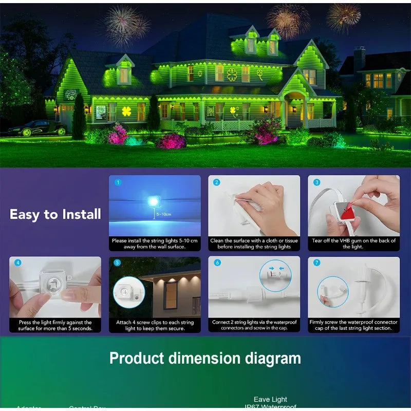 MIMIRGB Eaves Lights Permanent Outdoor LED Light String Strip APP Smart DlY Auto Scene Lighting Effects Christmas Holidays Decor