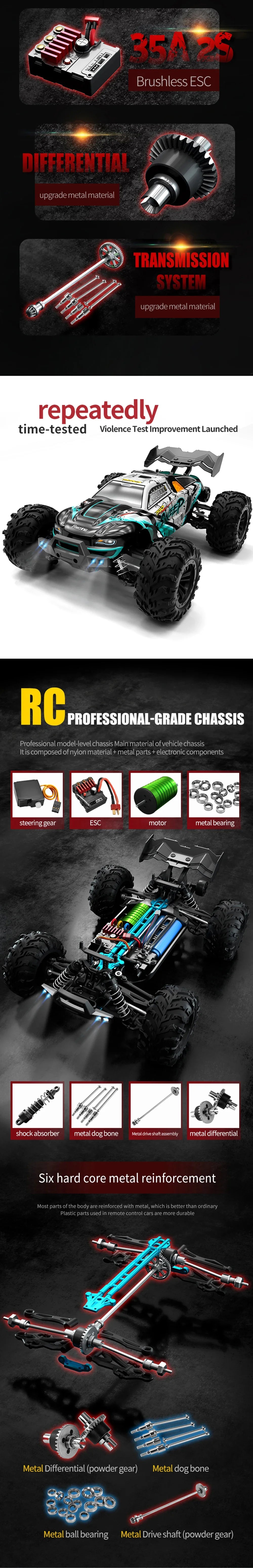 1:16 4WD RC Car 70KM/H Or 50KM/H With LED Light 2.4G Remote Control Cars High Speed Drift Monster 4x4 Truck for Children Gif