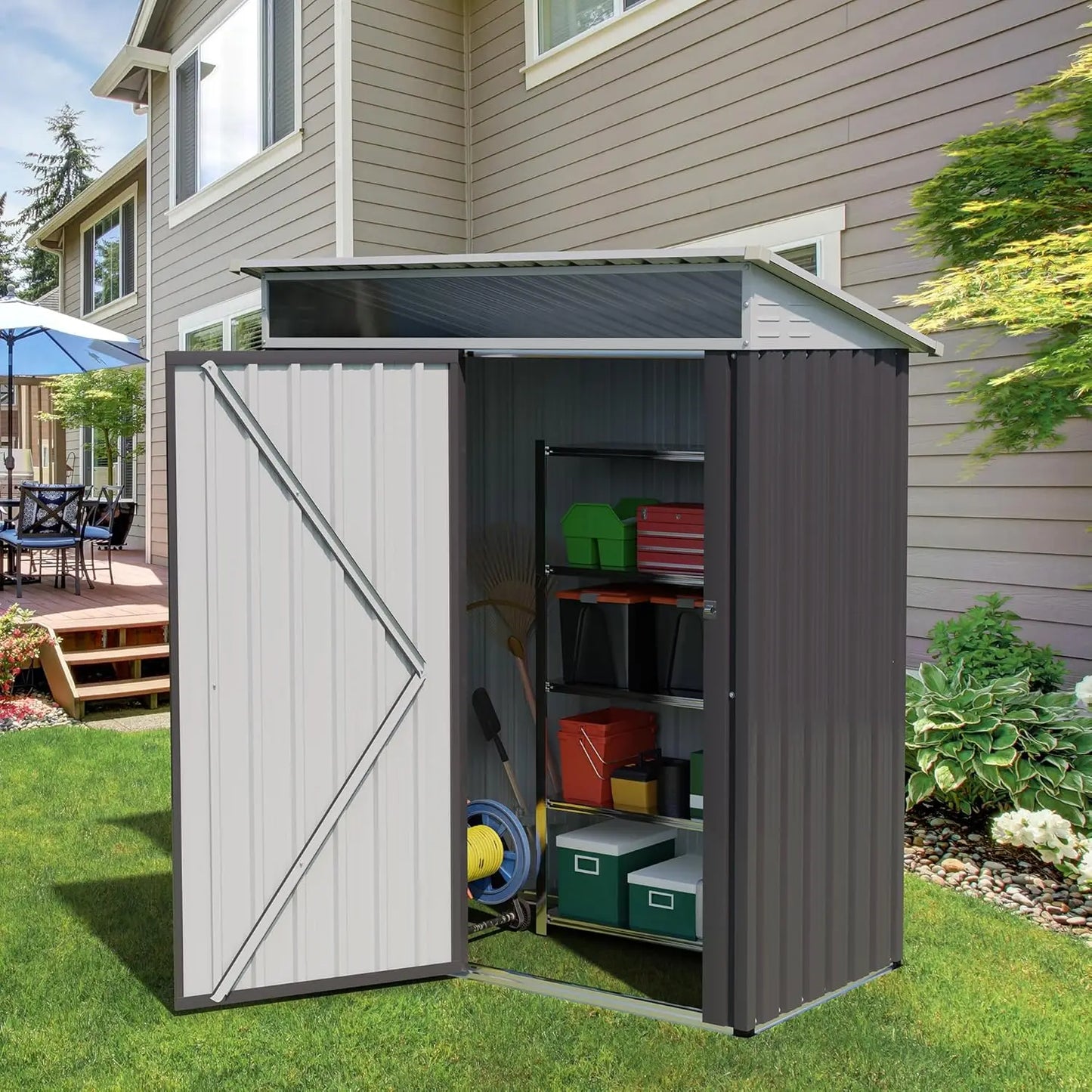5x3x6FT Metal Outdoor Storage Shed Large Window Lockable Door Anti-Corrosion Waterproof Tool Backyard Patio Lawn, Customized