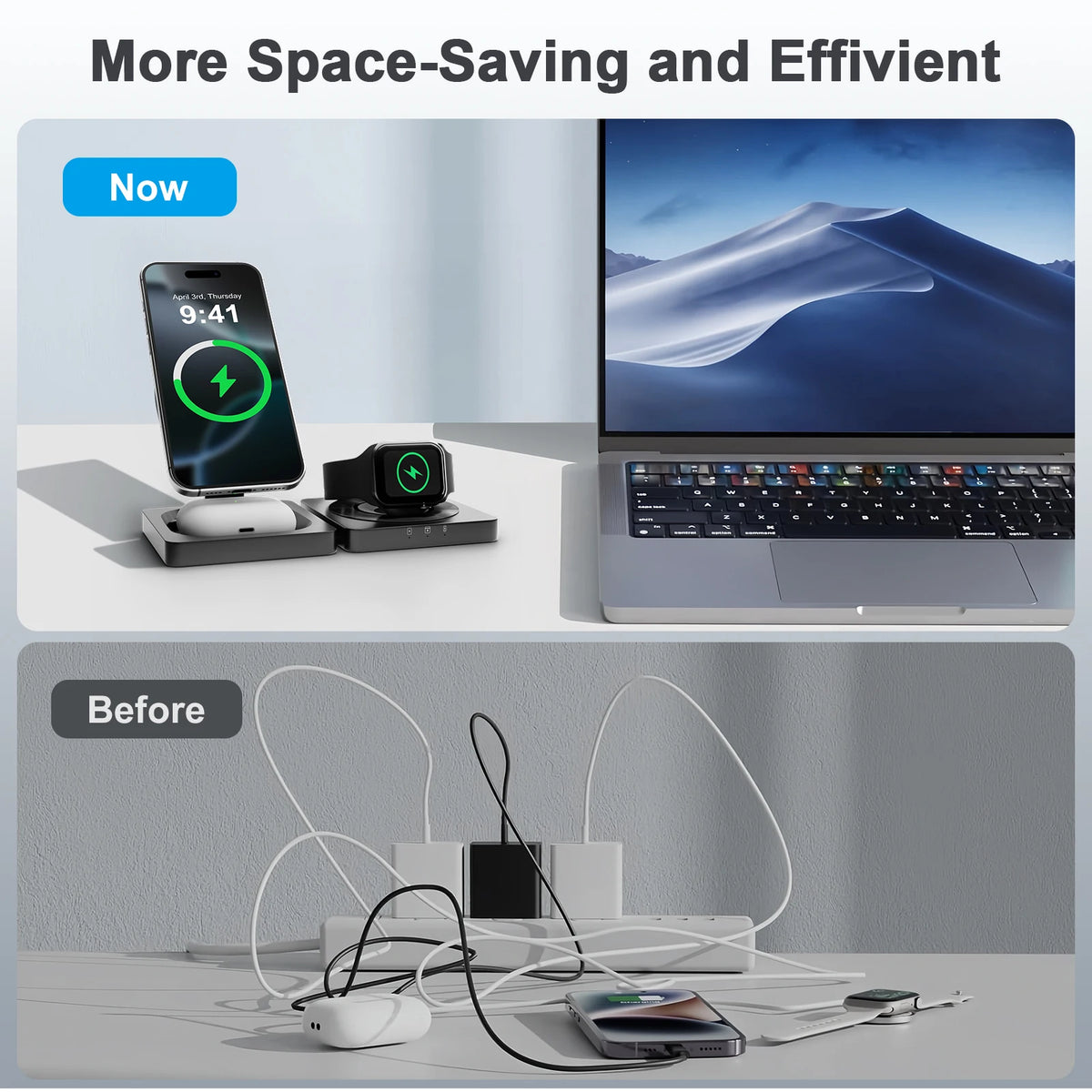 Magnetic Wireless Charger 3-in-1 Folding Fast Charging Station Foldable Travel for Magsafe  iPhone 17/16/15/14/13 Watch Airpods