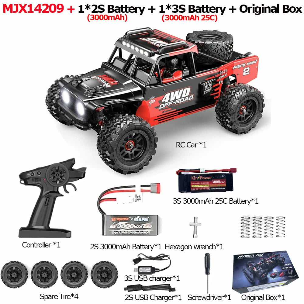 MJX 14209 14210 V3.0 1/14 RC Car 4WD Hyper Go 75km/h Brushless 2.4G Remote Control Truck Off-road Racing RC Truck Hobby RC Toy