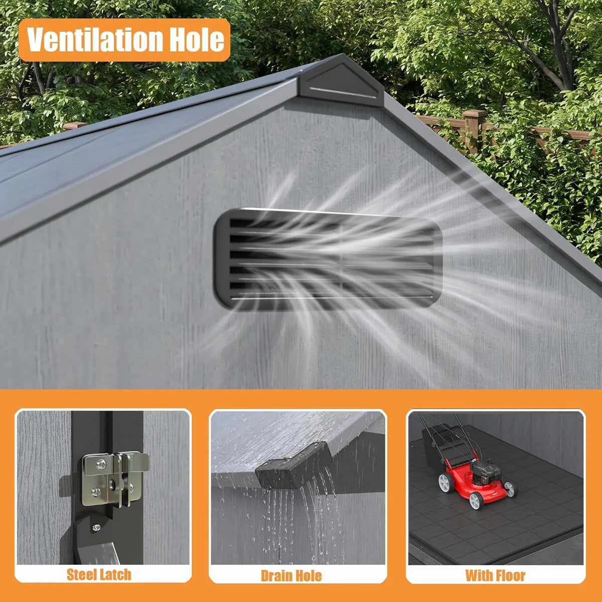 Resin Storage Shed with Floor - Weatherproof Outdoor Plastic Tool Shed with Sloped Roof, Built-in Vents & Padlock-Ready Door, Small Garden Shed for Backyard Patio Lawn