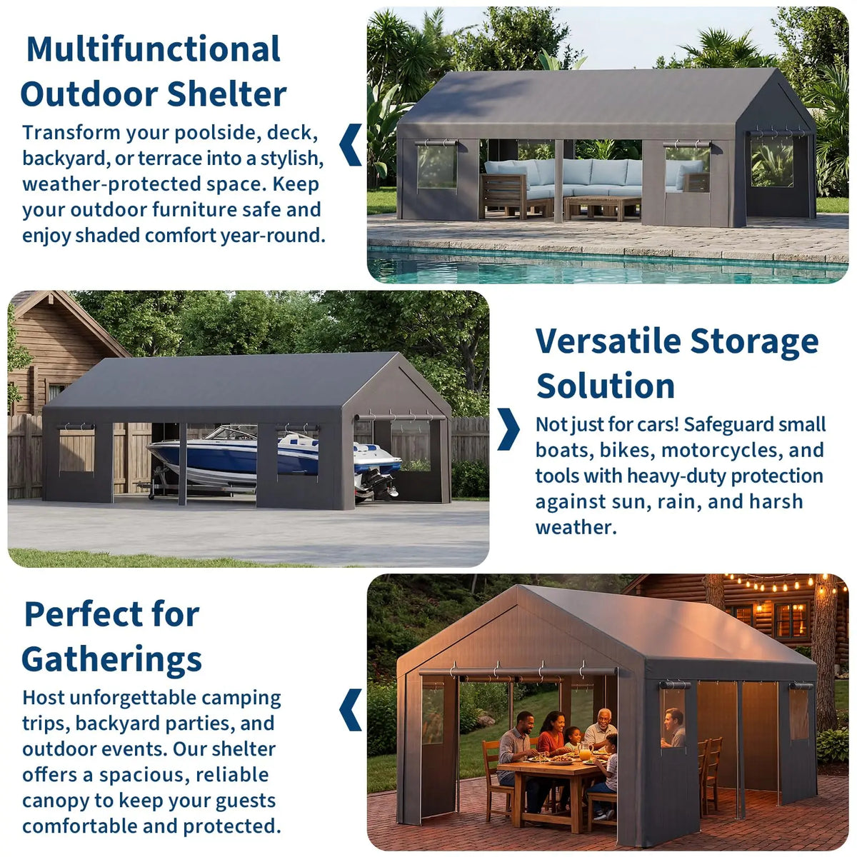 13x25FT Heavy Duty Carport Portable Garage Canopy Shelter, Roll-Up Windows, Removable Sidewalls & Doors For SUV, Truck & Boat