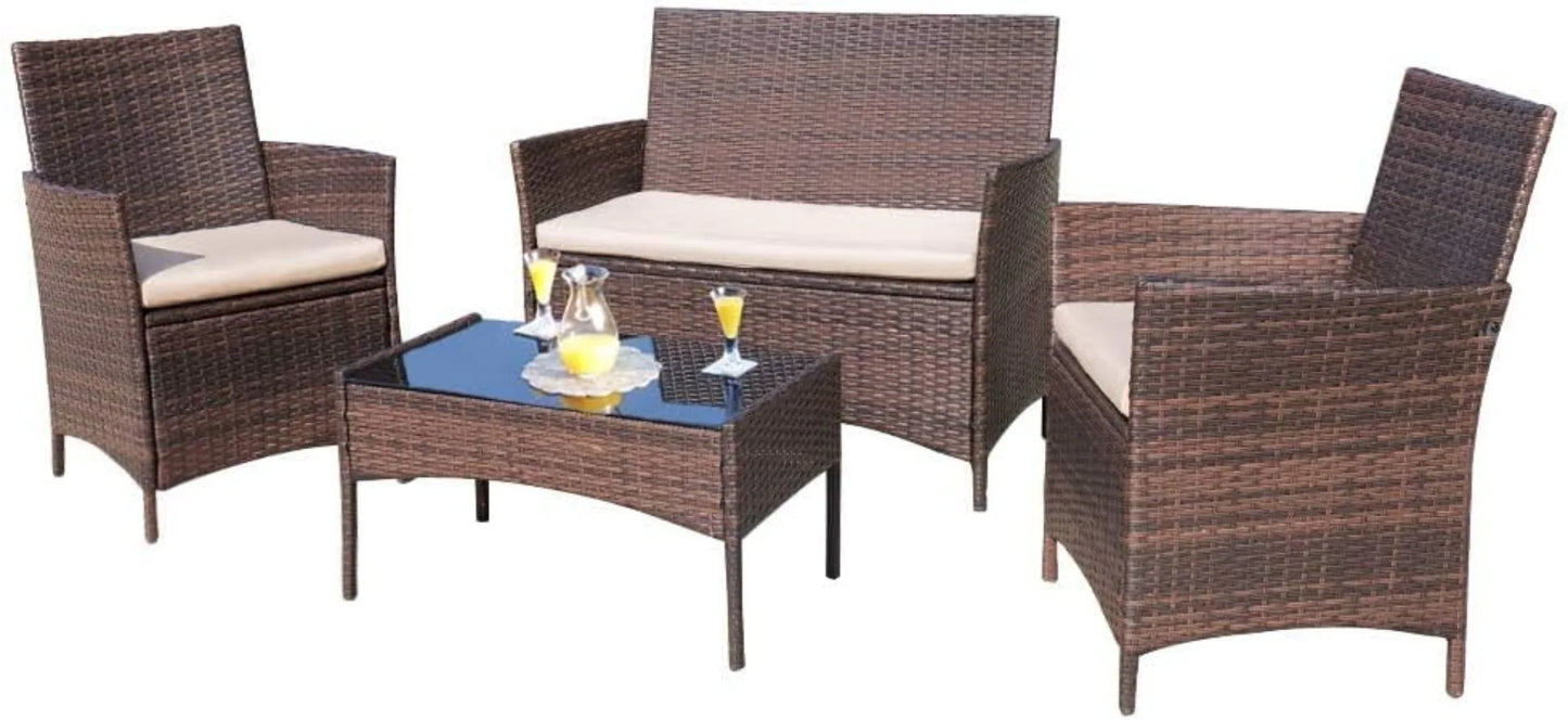 4 Pieces Outdoor Patio Furniture Sets Rattan Chair Wicker Set,Outdoor Indoor Use Backyard Porch Garden Poolside Balcony