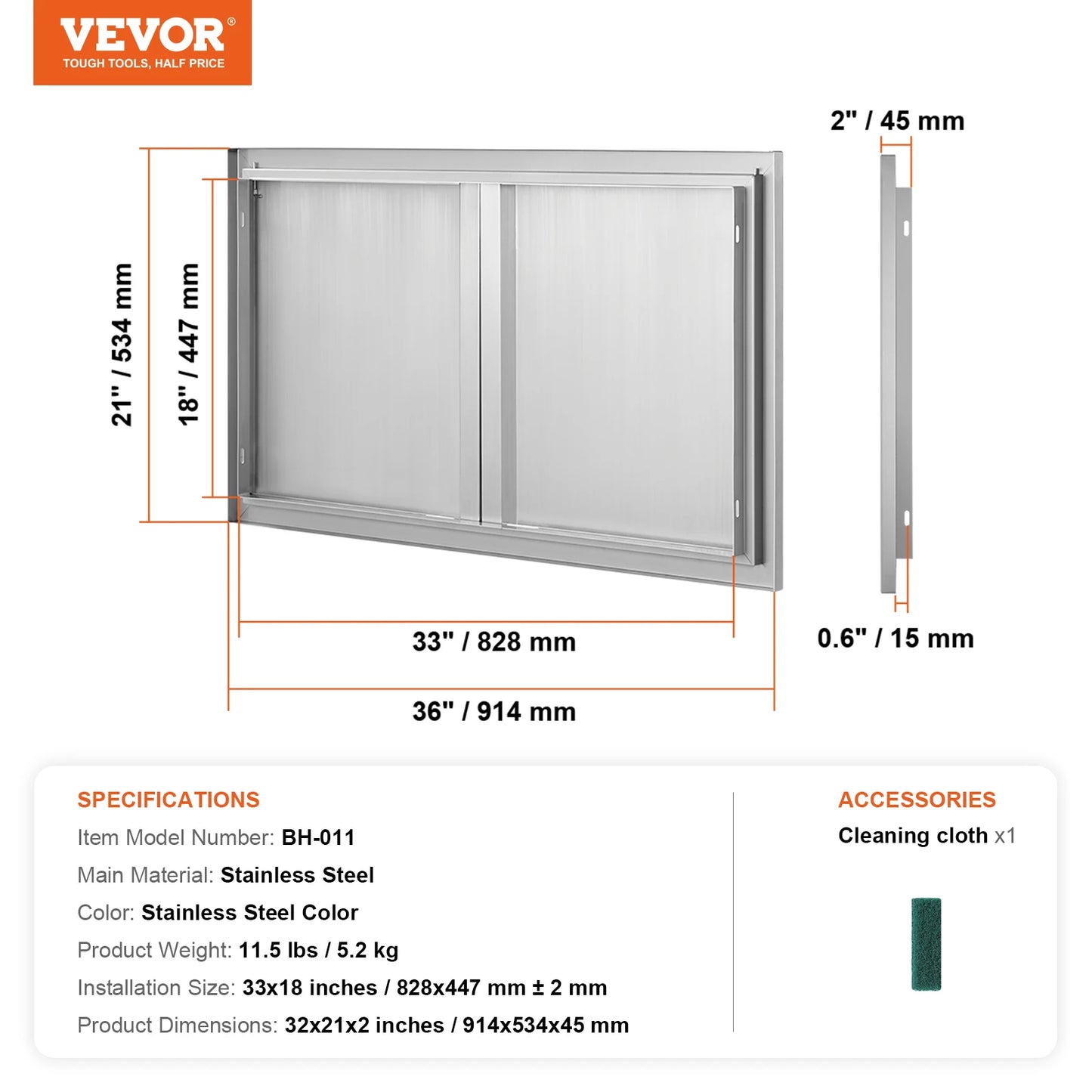 SucceBuy BBQ Access Door Stainless Steel Double Double Wall Door Panel Outdoor Kitchen Door Flush Mount Door Wall Vertical Door