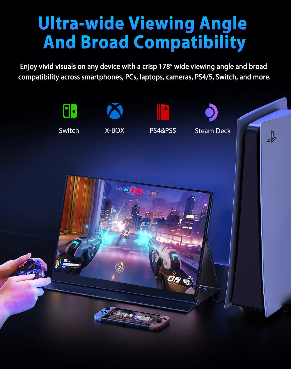 16" 2K Portable Monitor 2560*1600 16:10 100%sRGB 500Cd/m² 120Hz Gaming Display For Xbox PS5 Switch Laptop Mac Phone