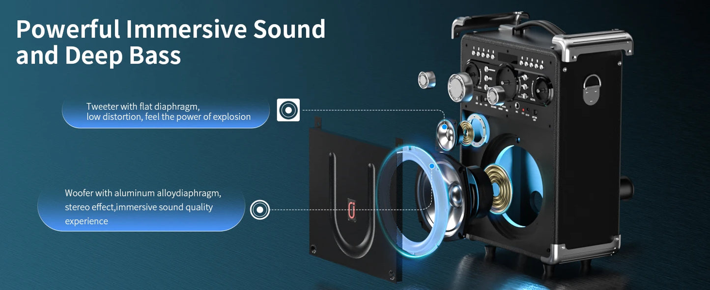 S8-T Kara Ok with 3 Microphones,Portable Bluetooth 5.3 Kara Ok Speaker, Suitable for Outdoor Activities, Parties and Parties