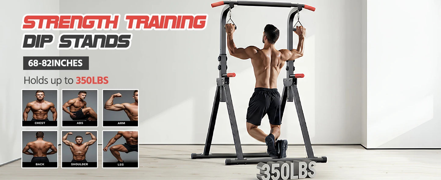Power Tower Pull Up Bar Free standing with Resistance Bands, 350LBS Heavy Duty Alloy Steel Dip Station for Home Gym