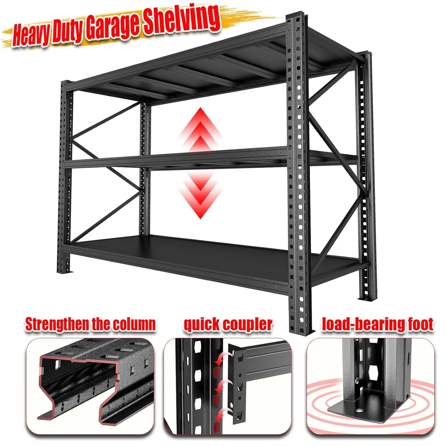 Heavy Duty Metal Garage Shelving Unit, 3-Tier Adjustable Storage Shelves, 3000LBS for Garage & Basement, Kitchen, Customized