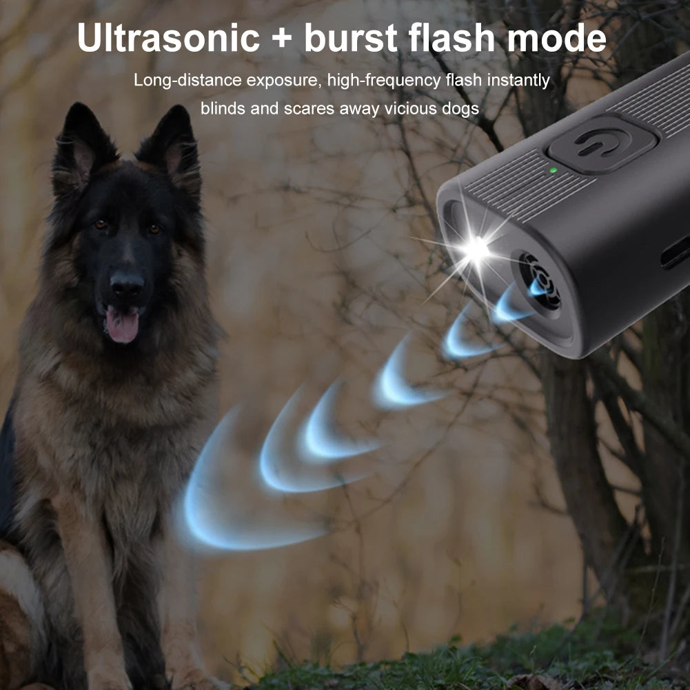 Ultrasonic Anti-Barking Device Long Range Rechargeable Pet Dog Repeller with LED Flashlight Dog Trainer Device for All Size Dogs