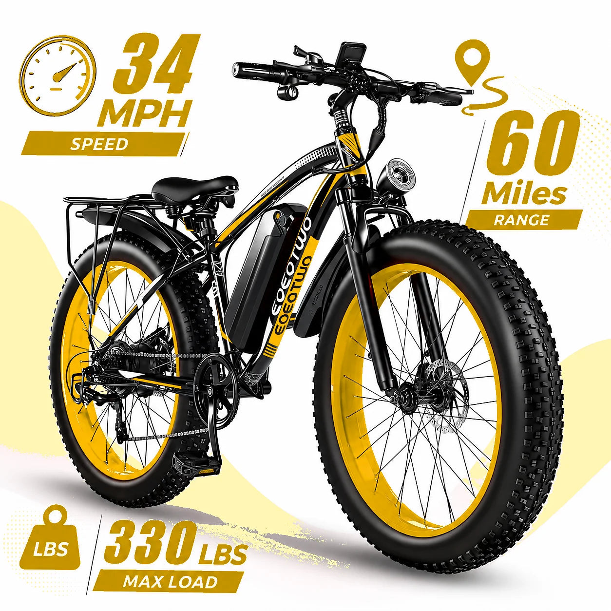 EOEOTWO 1500W Electric Bike 48V 15Ah Battery 26" 4.0 Fat Tire Ebike 34MPH High Speed Mountain Bicycle Off-Road Snow Bike for Adults