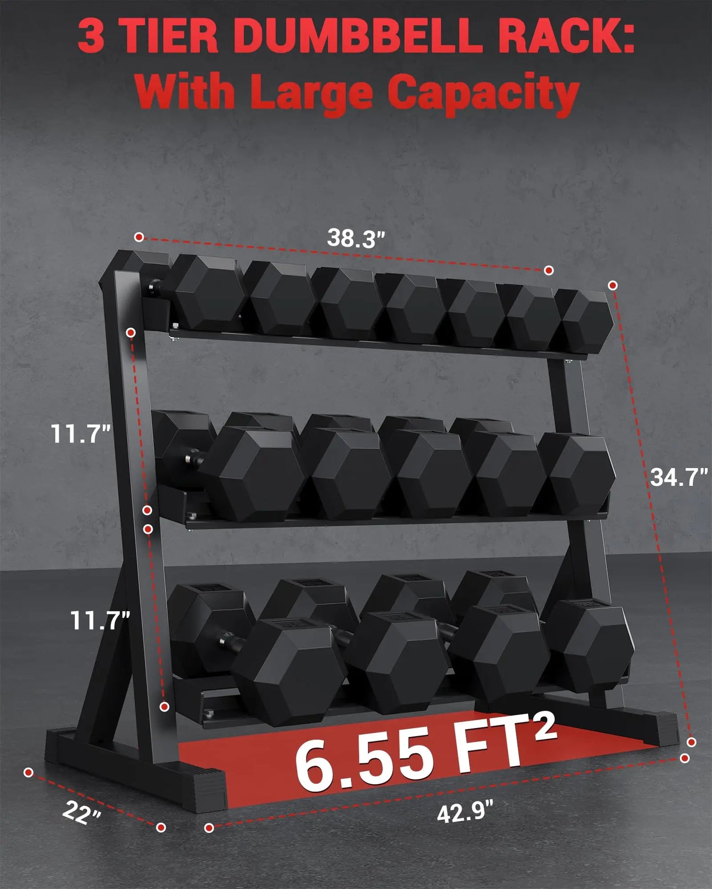Dumbbell Rack Stand Only, Weight Rack Storage for Home Gym Dumbbells, Rubber Guard Protectors